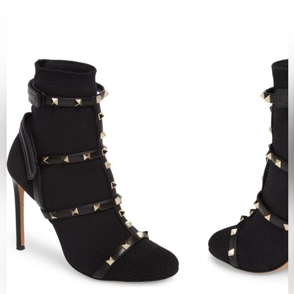 Valentino Garavani Black leather Rockstud Sock Ankle booties EU 39.5 - Picture 8 of 16